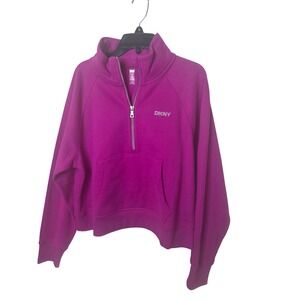 DKNY Sport Womens Magenta Pink Rhinestone Logo Quarter Zip Sweatshirt XS DP2S439
